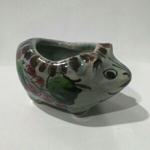Handcrafted Ceramic Pig Planter Vintage Mexican Folk Art - Multicolor